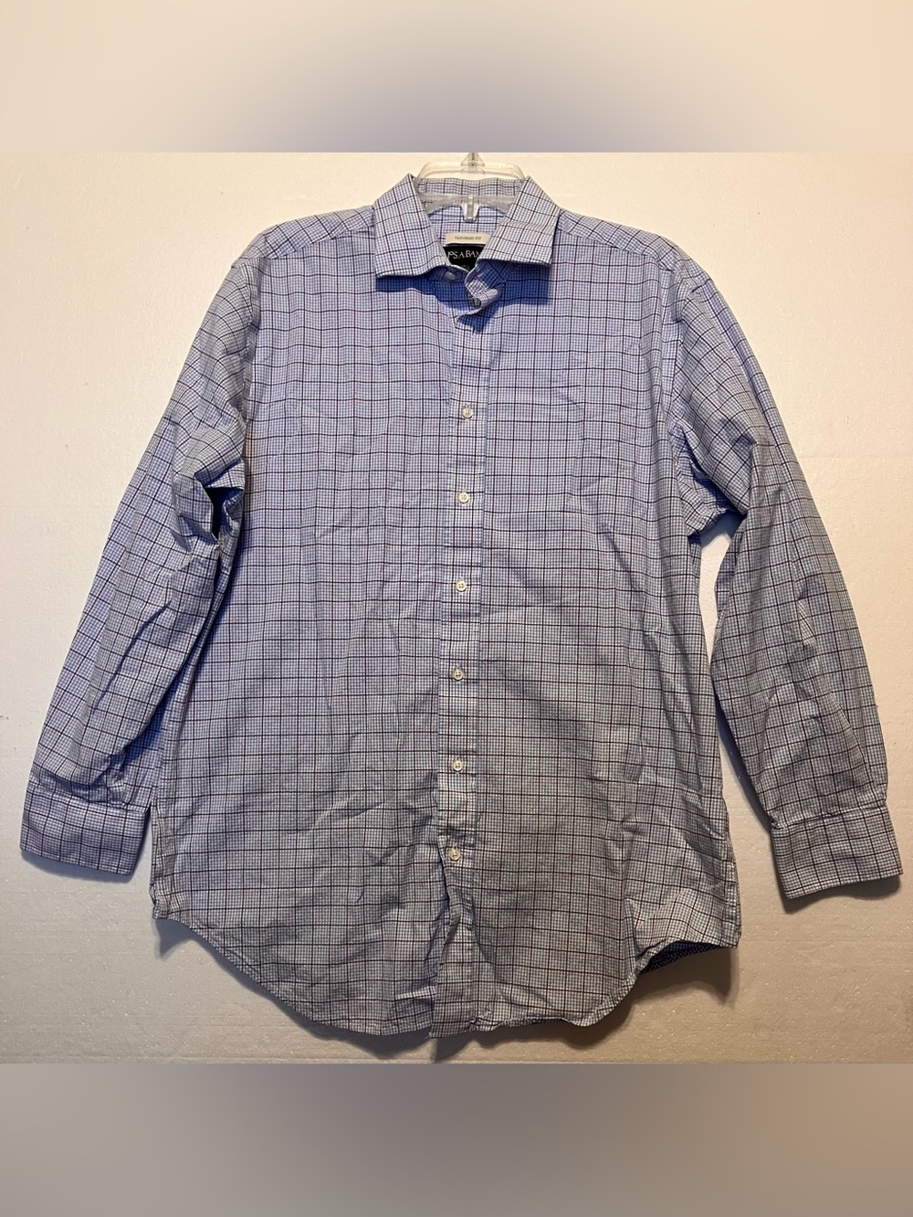Jos A Bank Men's 16.5-33 Blue Plaid Long-Sleeve Button-Up Shirt